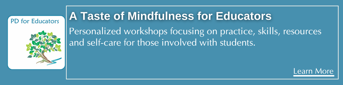 A Taste of Mindfulness for Educators. Personalized workshops focusing on practice, skills, resources and self-care for those involved with students. 